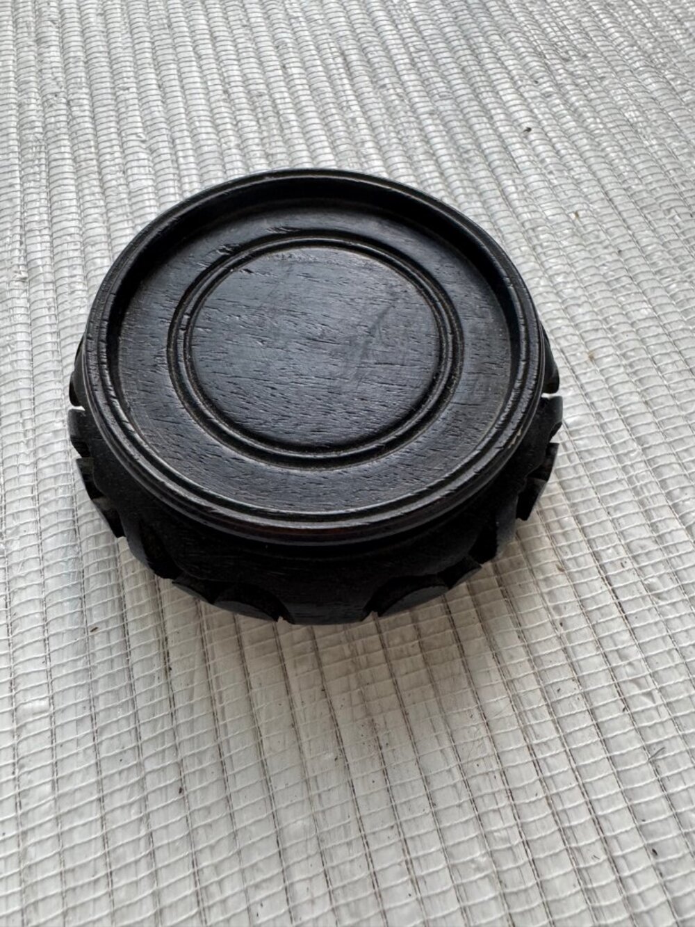OMC Carved Wood Round Display Stand | Made in Hong Kong, ~3.5"D